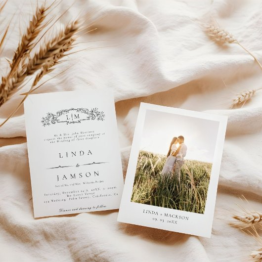 Invitation Élégant & Chic mariage monogramme de crête botaniq