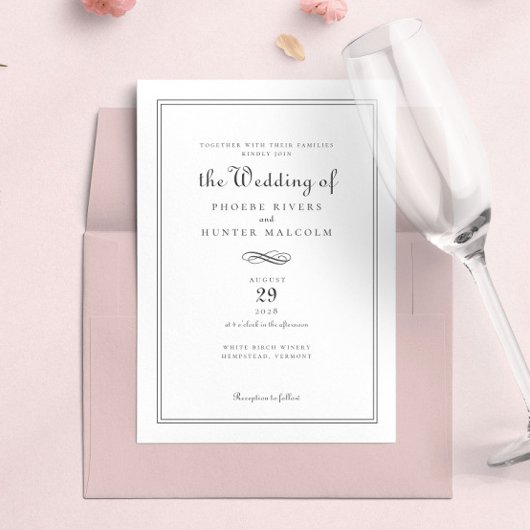 Invitation Élégant Chic Mariage noir blanc