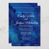 Invitation Élégant Chic Moderne Mariage Aquarelle Bleu Marine (Devant / Derrière)