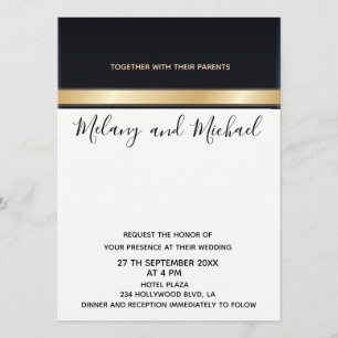 Invitation Élégant chic moderne noir blanc et or mariage