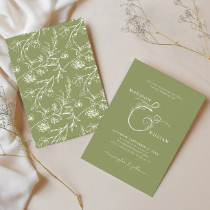Invitation Élégant Chic Moss Green Floral Ampersand Mariage