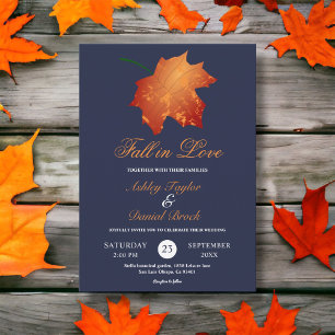 Invitation Élégant Chic Navy Blue Fall quitte Floral Mariage