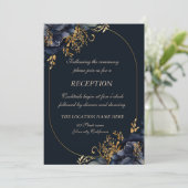 Invitation Elégant Chic Navy Blue Flowers (Debout devant)