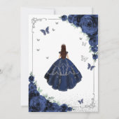 Invitation Elegant Chic Navy Blue Silver Floral Quinceanera (Dos)