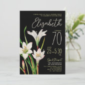 Invitation Élégant Chic noir blanc Lily 70e anniversaire Flor (Debout devant)
