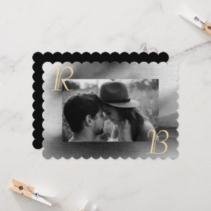 Invitation Élégant Chic noir blanc photo Mariage