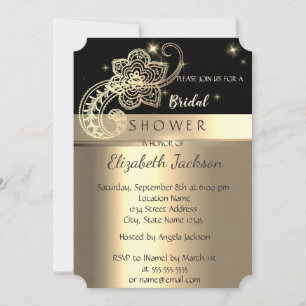 Invitation Élégant Chic Noir, Paisley Mariage Doré Douche de