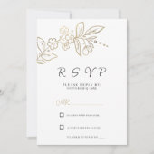 Invitation Elégant chic or blanc simple floral RSVP (Devant)