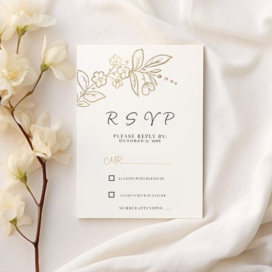 Invitation Elégant chic or blanc simple floral RSVP