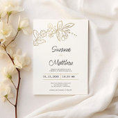Invitation Élégant chic or blanc simple Mariage floral