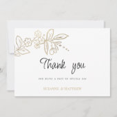 Invitation Elégant chic or blanc simple Merci floral (Devant)