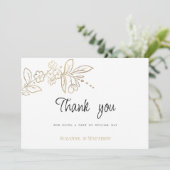 Invitation Elégant chic or blanc simple Merci floral (Debout devant)