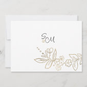 Invitation Elégant chic or blanc simple Merci floral (Dos)