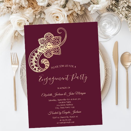 Invitation Élégant Chic Or Paisley