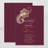 Invitation Élégant Chic Or Paisley Script Mariage (Devant / Derrière)