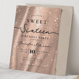 Invitation Élégant Chic Paillettes Rose Gold 16 Anniversaire 
