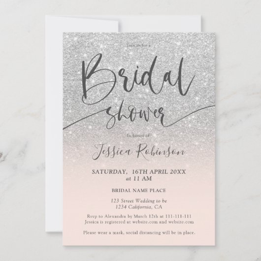 Invitation Élégant chic parties scintillant argent script dou (Devant)