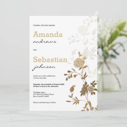 Invitation Élégant chic parties scintillant or blanc mariage (Debout devant)