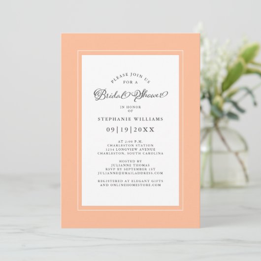 Invitation Elegant Chic Peach Mariage Fête des mariées Party (Debout devant)