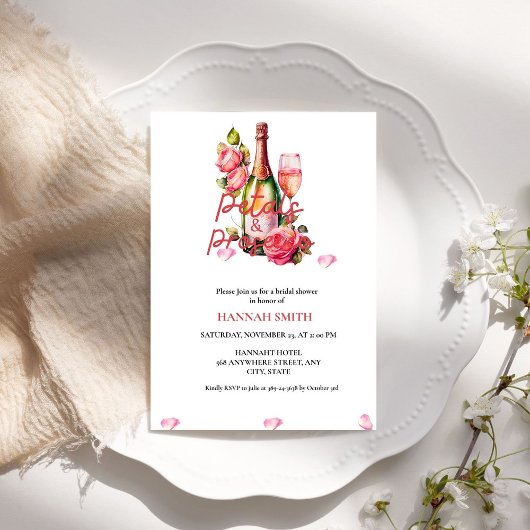 Invitation Elegant & Chic Pétales et Fête des mariées Prosecc