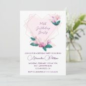 Invitation Elégant Chic Pink Floral 94e anniversaire Invitati (Debout devant)