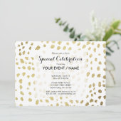 Invitation Élégant chic pois de faux or blanc (Debout devant)