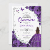 Invitation Élégant Chic Purple Silver Floral Quinceanera (Devant)