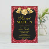 Invitation Élégant Chic Red Parties scintillant Gold Rose Swe (Debout devant)