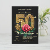 Invitation Elégant Chic Red Rose & Gold Numéro 50e anniversai (Debout devant)