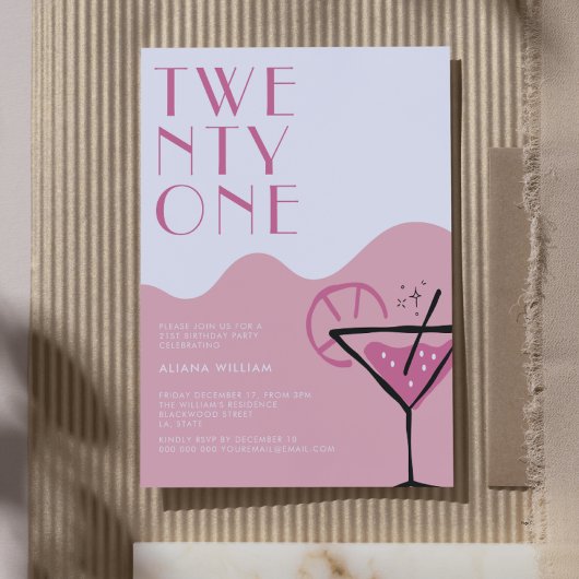 Invitation Elégant Chic Rose 21e Anniversaire 