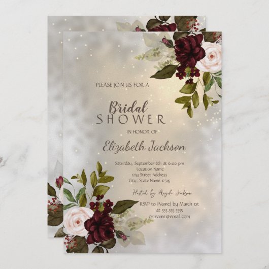 Invitation Élégant Chic Rose de Bourgogne (Devant / Derrière)