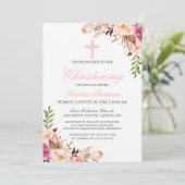 Invitation Élégant Chic Rose Floral Christening Baptême (Debout devant)