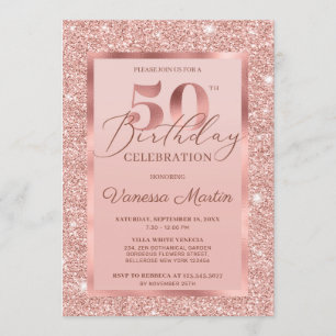 Invitation Elégant chic rose or feuille parties scintillant 5