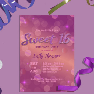 Invitation Élégant Chic Rose violet brillant brillant doux 16