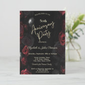 Invitation Elégant Chic Roses Rouges Noir Mariage Anniversair (Debout devant)