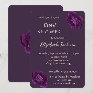 Invitation Élégant Chic Roses Violettes  Lancement de Mariée