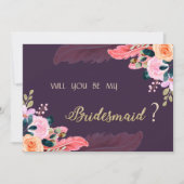 Invitation Élégant Chic Roses Violettes Plume (Devant)