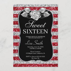 Invitation Élégant Chic Rouge Argent Parties scintillant Rose