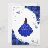 Invitation Élégant Chic Royal Blue Silver Floral Quinceanera (Dos)