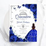 Invitation Élégant Chic Royal Blue Silver Floral Quinceanera<br><div class="desc">Invitation à la célébration de la Quinceanera en bleu, argent et blanc. Caractéristiques brunette fille en robe de robe de bal, police de script, papillons argent, roses bleus et tiara. Parfait pour une élégante célébration de glamour de style princesse. Personnalisez avec vos propres détails. Invitations Zazzle imprimées ou téléchargement instantané...</div>