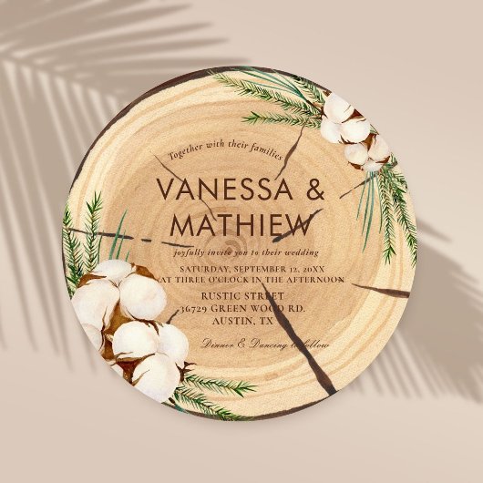Invitation Élégant & Chic Rustic Mariage Coupe en bois unique