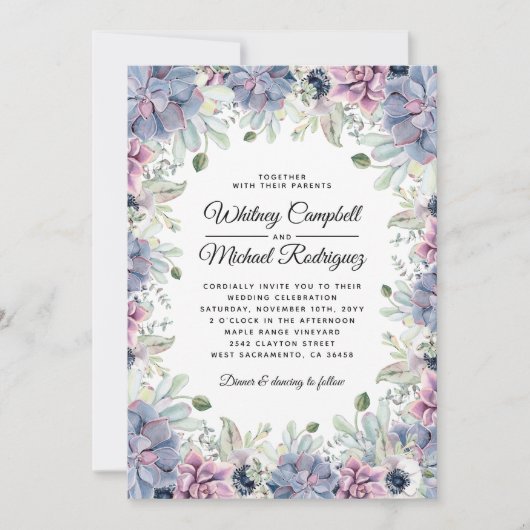 Invitation Élégant Chic Succulent Florals Mariage (Devant)