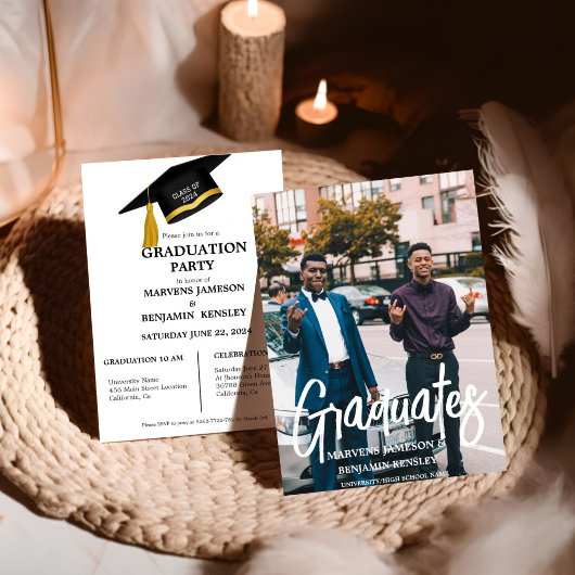 Invitation Élégant Chic Twin Double Graduation Party