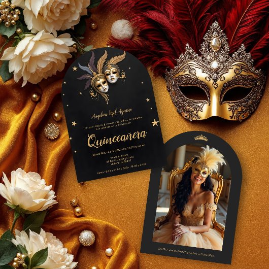 Invitation Elegant Chic Venetian Mask Quinceañera Party