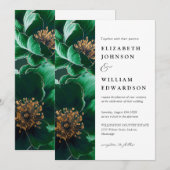 Invitation Élégant chic vert émeraude floral code QR mariage (Devant / Derrière)