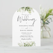 Invitation Elégant Chic Vert Floral Monogramme Arc Mariage (Debout devant)
