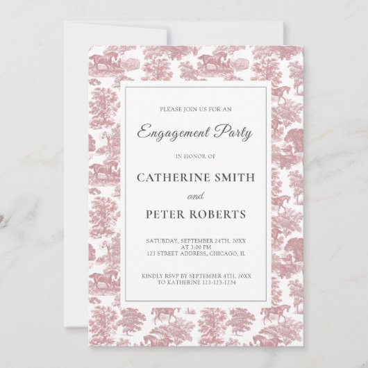 Invitation Élégant Chic Vintage Rose Toile de Cheval  (Devant)