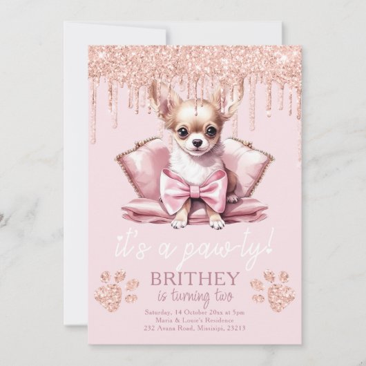 Invitation Elégant chien avec Parties scintillant Anniversair (Devant)