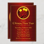 Invitation Élégant chinois Nouvel An Chien Lanternes Or (Devant / Derrière)