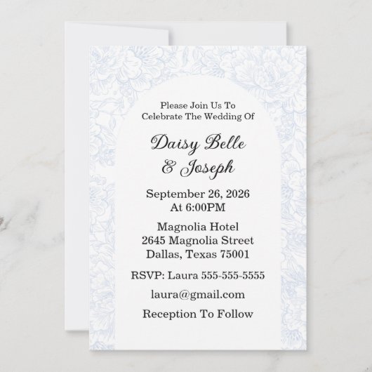 Invitation Elegant Chinoiserie Blue Floral Wedding (Devant)
